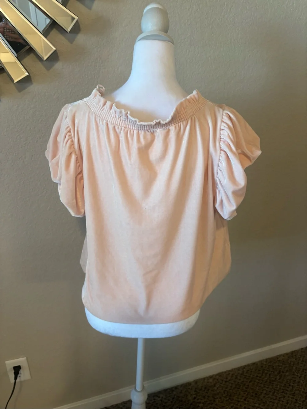 Free People Blush Peach Ruffle Tie-Neck Short Sleeve Top